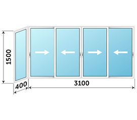 Окно на балкон ALUTECH 3500x1500